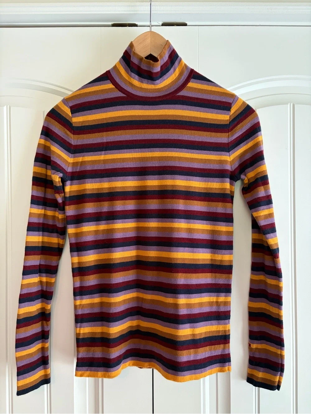 Tory Burch Striped Turtleneck Top Back Zip Closure Women's Size XS Designer Knit